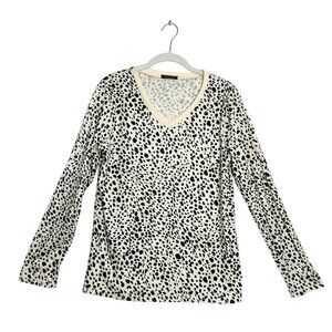 Blooming Jelly Leopard Print V-Neck Long Sleeve Top in Cream/Black - Sz M